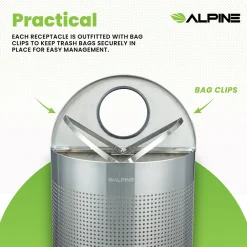 Stainless Steel Perforated Half Round Trash Can, 12 Gallon, (ALP438-12HR-SS)<Alpine Industries Online