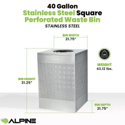 Stainless Steel Trash Can, 40 Gallon, Silver (ALP438-40-SS-MK)<Alpine Industries Discount