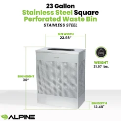 Stainless Steel Trash Can, 23 Gallon, Silver (ALP438-23-SS-MK)<Alpine Industries Sale