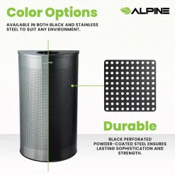 Stainless Steel Trash Can, 12 Gallon, Black (ALP438-12HR-BLK)<Alpine Industries