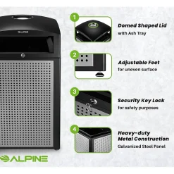 Steel Outdoor Commercial Trash Can with Ashtray Lid, 40 Gallon, (472-40-SIL)<Alpine Industries Online