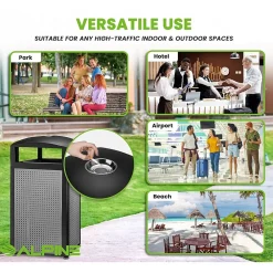 Steel Outdoor Commercial Trash Can with Ashtray Lid, 40 Gallon, (472-40-SIL)<Alpine Industries Online