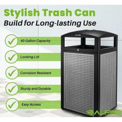 Steel Outdoor Commercial Trash Can with Ashtray Lid, 40 Gallon, (472-40-SIL)<Alpine Industries Online