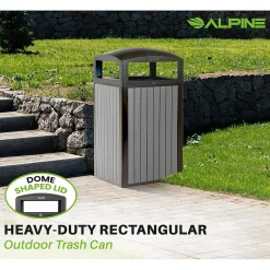 Steel Outdoor Trash Can with Dome Lid, 40 Gallon, (ALP471-40-WD-GRY)<Alpine Industries Discount