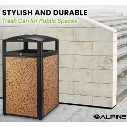 Steel Outdoor Trash Can with Covered Top and Open Sides, 40-Gallon, Black/Stone, 2/Pack (ALP472-40-STO-2PK)<Alpine Industries Best