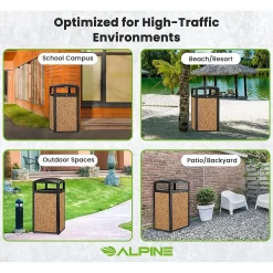 Steel Outdoor Trash Can with Covered Top and Open Sides, 40-Gallon, Black/Stone, 2/Pack (ALP472-40-STO-2PK)<Alpine Industries Best