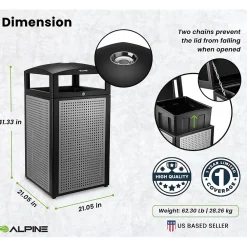 Steel Outdoor Commercial Trash Can with Ashtray Dome Lid, 40-Gallon, Silver, 2/Pack (ALP472-40-SIL-2PK)<Alpine Industries Discount