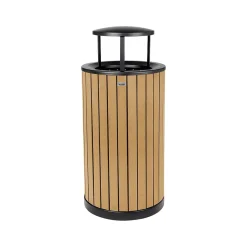 Steel Outdoor Trash Can with Rain Bonnet Lid, 32 Gallon, Cedar/Black (ALP4400-01-CD-RB)<Alpine Industries Online