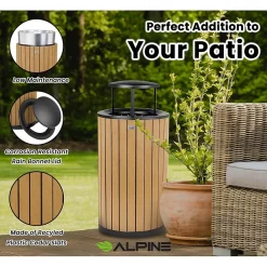 Steel Outdoor Trash Can with Rain Bonnet Lid, 32 Gallon, Cedar/Black (ALP4400-01-CD-RB)<Alpine Industries Online