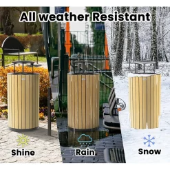 Steel Outdoor Trash Can with Rain Bonnet Lid, 32 Gallon, Cedar/Black (ALP4400-01-CD-RB)<Alpine Industries Online