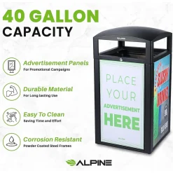 Steel Outdoor Trash Can with Covered Top Lid, 40-Gallon, Gray Stone (ALP471-40-GRYS-SGN)<Alpine Industries Hot