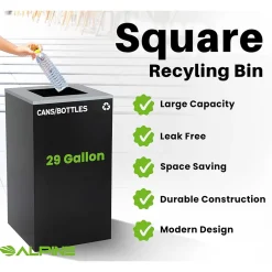 Steel Trash Can with Lid, 29-Gallon, Black (ALP4450-KIT-BLK-S-TR)<Alpine Industries Discount