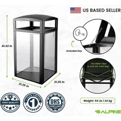 Steel/PC Outdoor Trash Can with Dome Lid, 40 Gallon, Clear (471-40-CLR)<Alpine Industries New