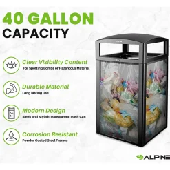 Steel/PC Outdoor Trash Can with Dome Lid, 40 Gallon, Clear (471-40-CLR)<Alpine Industries New