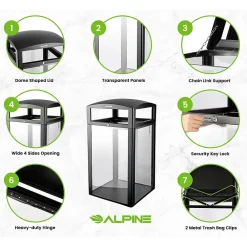 Steel/PC Outdoor Trash Can with Dome Lid, 40 Gallon, Clear (471-40-CLR)<Alpine Industries New