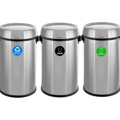 Three-Stream Trash/Compost/Recycling Station, 51-Gallon, Stainless Steel (ALP470-65L-1-R-T-CO)<Alpine Industries Clearance