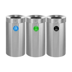 Three-Stream Recycling Station, 81-Gallon, Stainless Steel (ALP475-27-R-T-CO)<Alpine Industries Online