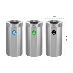 Three-Stream Recycling Station, 81-Gallon, Stainless Steel (ALP475-27-R-T-CO)<Alpine Industries Online