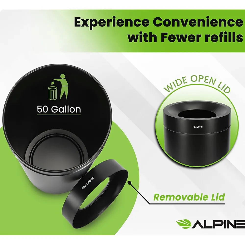 Alpine Stainless Steel Trash Can, 50-Gallon, Matte Black (ALP475-50-BLK)<Alpine Industries Hot
