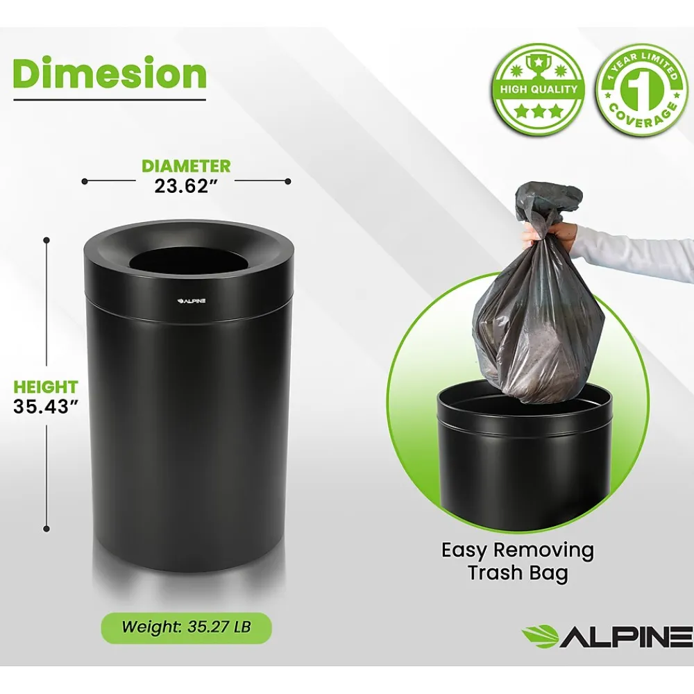Alpine Stainless Steel Trash Can, 50-Gallon, Matte Black (ALP475-50-BLK)<Alpine Industries Hot