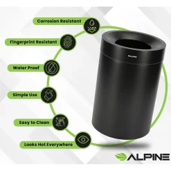 Alpine Stainless Steel Trash Can, 50-Gallon, Matte Black (ALP475-50-BLK)<Alpine Industries Hot