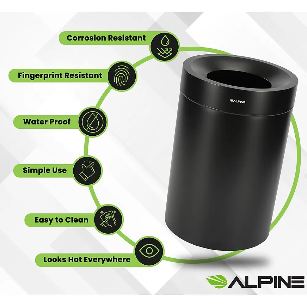 Alpine Stainless Steel Trash Can, 50-Gallon, Matte Black (ALP475-50-BLK)<Alpine Industries Hot