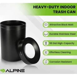 Alpine Stainless Steel Trash Can, 50-Gallon, Matte Black (ALP475-50-BLK)<Alpine Industries Hot