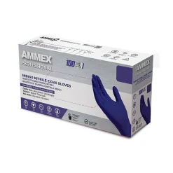 Professional Series Powder Free Nitrile Exam Gloves, Latex Free, Medium, Indigo, 100/Box (AINPF44100)<Ammex Clearance