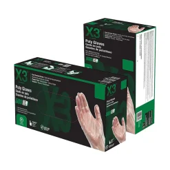X3 Poly Food Safe Industrial Gloves, Latex Free, Large, Clear, 500/Box, 20 Boxes/Carton (PGLOVE-L-500XX)<Ammex Sale