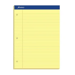 Notepads|Ampad Double-Sheet Notepad, 8.5" x 11.75", Wide Ruled, Canary, 100 Sheets/Pad, /Pad (TOP20243)