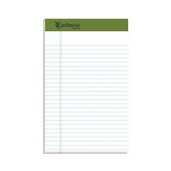 Notepads|Ampad Earthwise 100% Recycled Ruled Pad, 5x8", Jr. Legal Ruling, White, 50 Sheets/Pad, 12 Pads/Pack (20152)