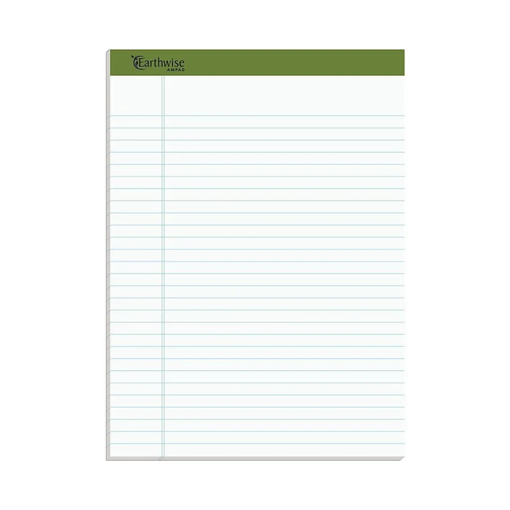 Notepads|Ampad Earthwise Notepads, 8.5" x 11.75", Wide Ruled, White, 50 Sheets/Pad, 12 Pads/Pack (TOP 20-172R)