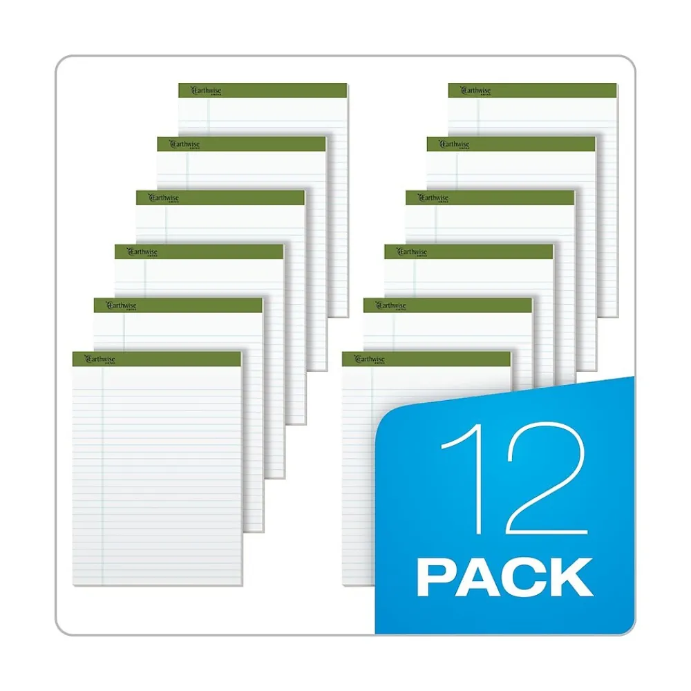 Notepads|Ampad Earthwise Notepads, 8.5" x 11.75", Wide Ruled, White, 50 Sheets/Pad, 12 Pads/Pack (TOP 20-172R)