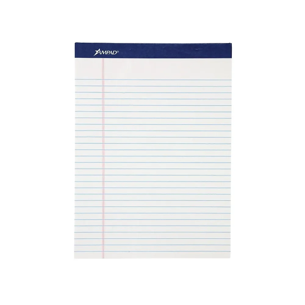 Notepads|Ampad Evidence Notepad, 8.5" x 11.75", Wide Ruled, White, 50 Sheets/Pad, 12 Pads/Pack (TOP20-170)