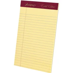 Notepads|Ampad Gold Fibre, 5" x 8", Canary, Perforated Notepad, Medium Ruled, 4/Pack