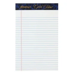 Notepads|Ampad Gold Fibre Notepads, 5" x 8", College Ruled, White, 50 Sheets/Pad, 12 Pads/Pack (20054)