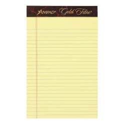 Notepads|Ampad Gold Fibre Notepads, 5" x 8", College Ruled, Canary, 50 Sheets/Pad, 12 Pads/Pack (TOP 20-004R)