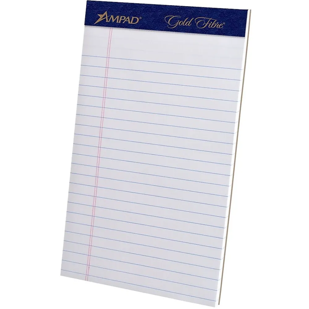 Notepads|Ampad Gold Fibre Notepads, 5" x 8", College Ruled, White, 50 Sheets/Pad, 4 Pads/Pack (TOP 20-018R)