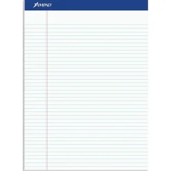 Notepads|Ampad Notepad, 8.5" x 11.75", Narrow Ruled, White, 50 Sheets/Pad, 12 Pads/Pack (20-322)