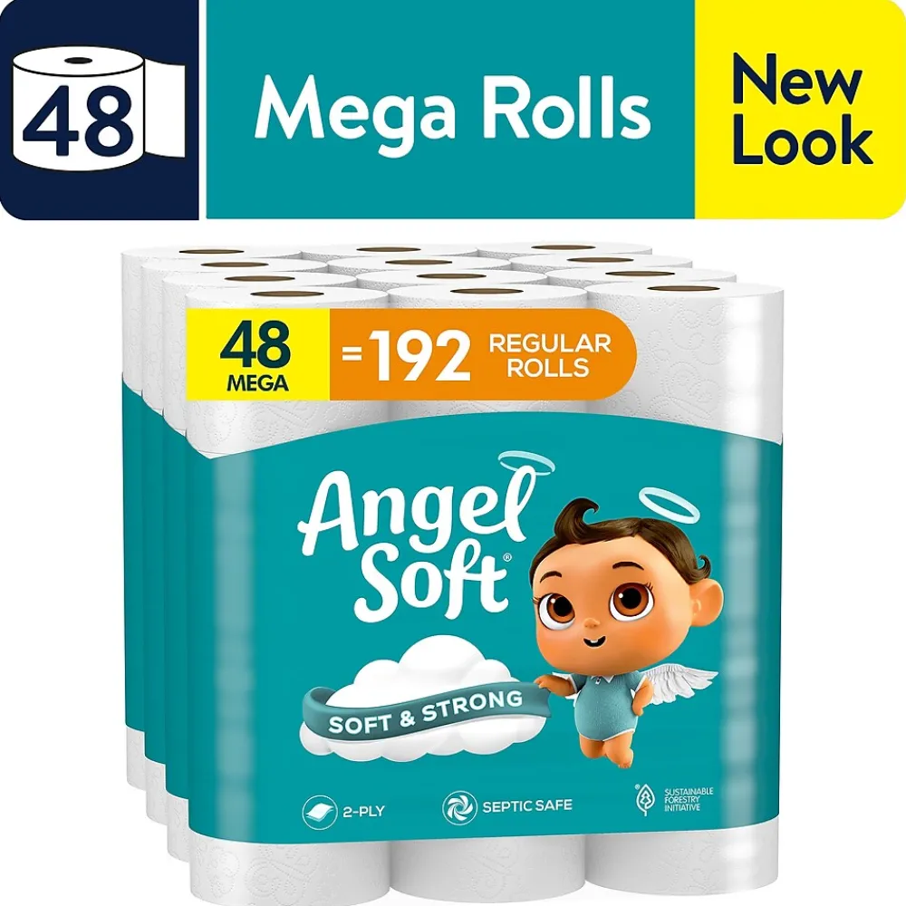 Mega Toilet Paper, 2-Ply, White, 320 Sheets/Roll, 48 Rolls/Pack (79403/50)<Angel Soft Discount