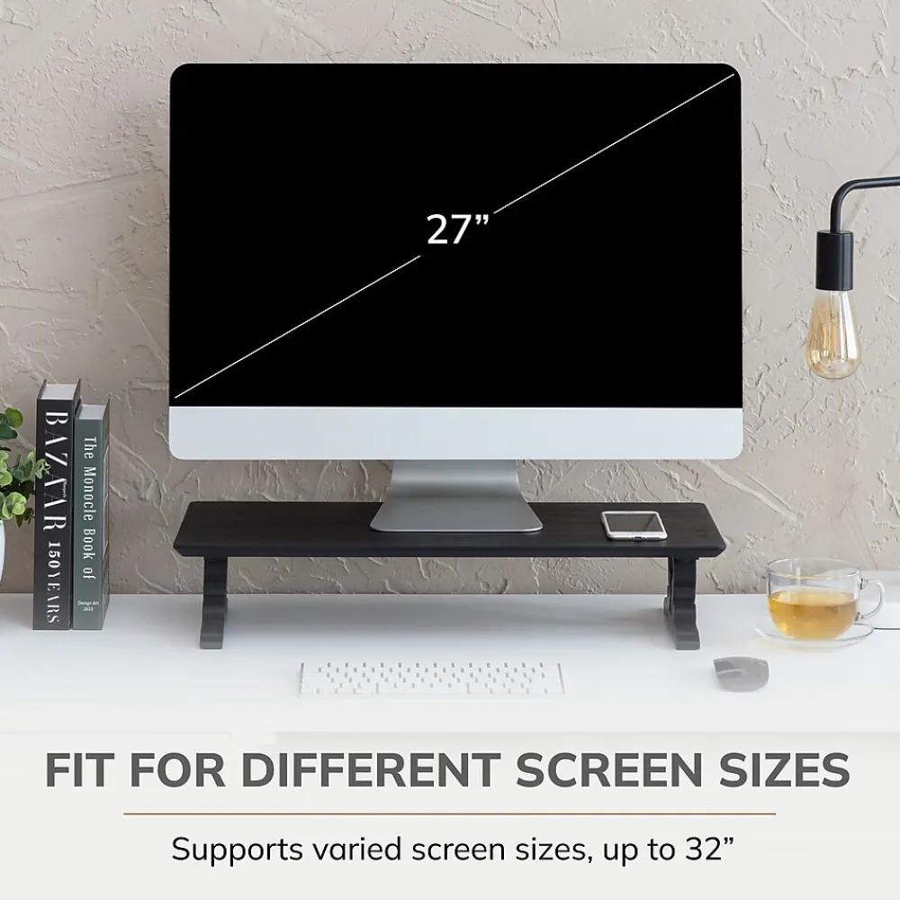 Clearance Anji Mountain Acacia Wood Monitor Stand, Up to 32" Monitor, (MS-BLK-02BLK) Black