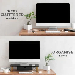 Anji Mountain Mango Wood & Metal Monitor Stand with Two USB Ports and Drawer, (MS-BLK-06GLD-PD) Black and Gold