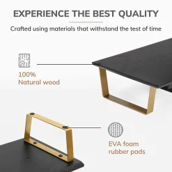 Anji Mountain Mango Wood & Metal Monitor Stand with Two USB Ports and Drawer, (MS-BLK-06GLD-PD) Black and Gold