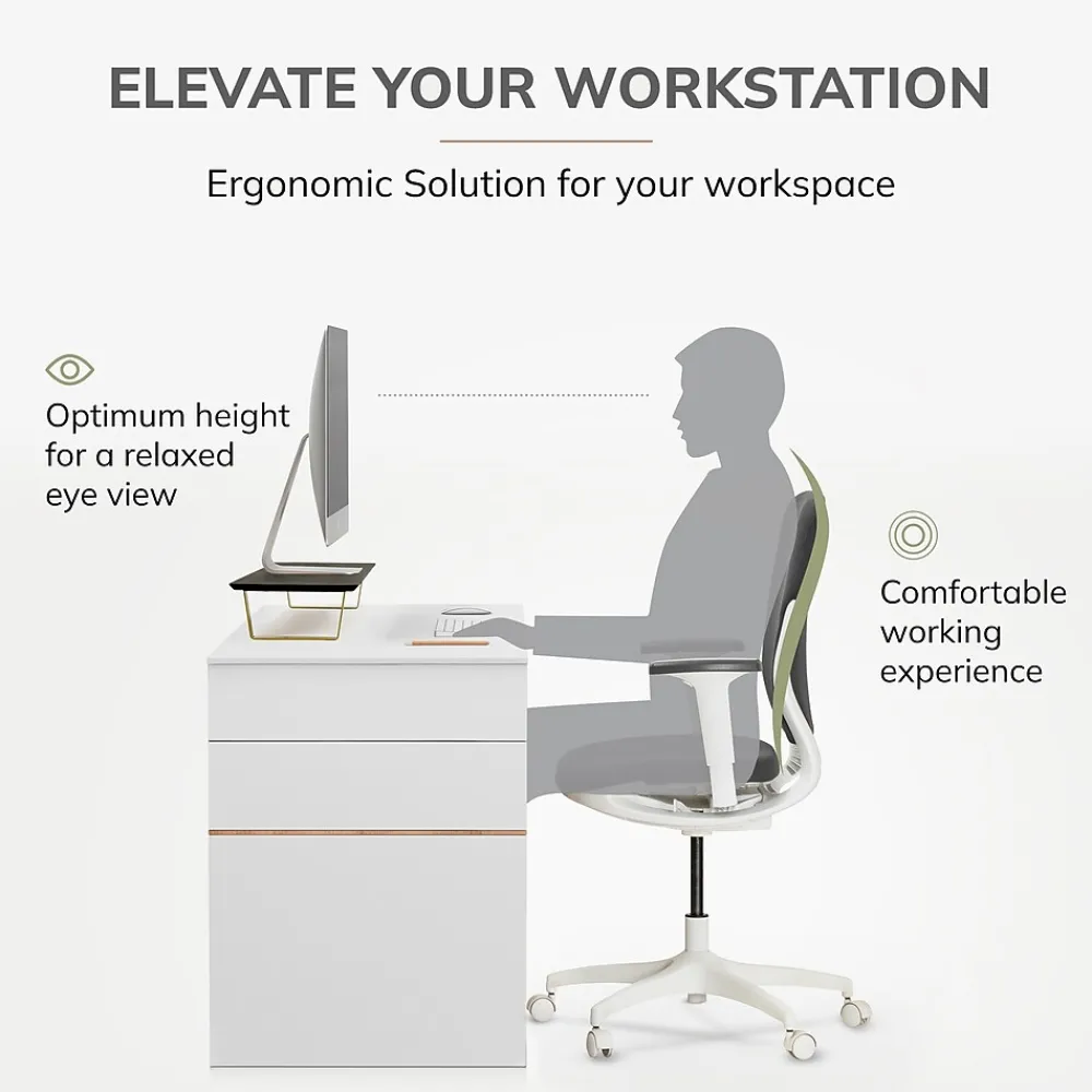 Anji Mountain Mango Wood & Metal Monitor Stand with Two USB Ports and Drawer, (MS-BLK-06GLD-PD) Black and Gold