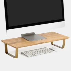 Clearance Anji Mountain Mango Wood & Metal Monitor Stand, Up to 32" Monitor, and Gold (MS-MNG-06GLD) Natural Wood