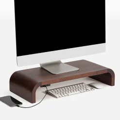 Sale Anji Mountain Mango Wood Monitor Stand with Two USB Ports, Up to 32" Monitor, (MS-CRV-WAL-P) Walnut