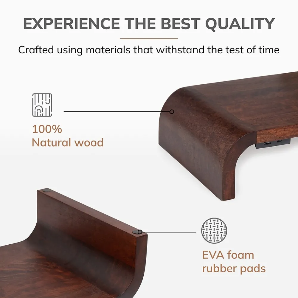 Sale Anji Mountain Mango Wood Monitor Stand with Two USB Ports, Up to 32" Monitor, (MS-CRV-WAL-P) Walnut