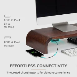 Sale Anji Mountain Mango Wood Monitor Stand with Two USB Ports, Up to 32