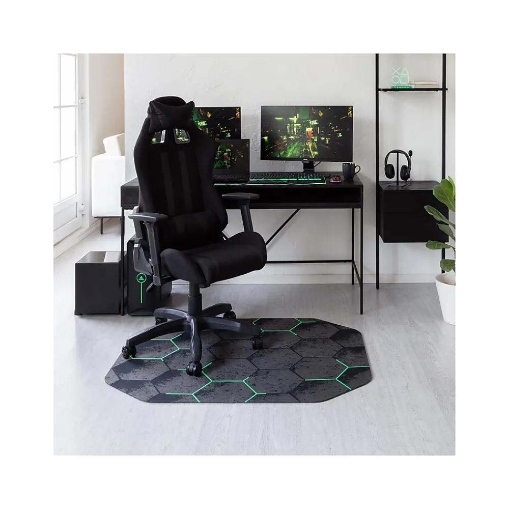 Chair Mats*Anji Mountain Rug'd Kaleidoscope Carpet & Hard Floor Chair Mat, 36" x 48", Gray/Green (AMB9110)