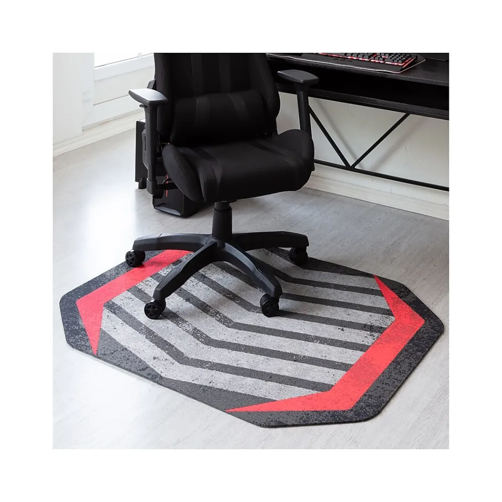 Chair Mats*Anji Mountain Rug'd Prizm Red Carpet & Hard Floor Chair Mat, 36" x 48", Gray/Red (AMB9107)